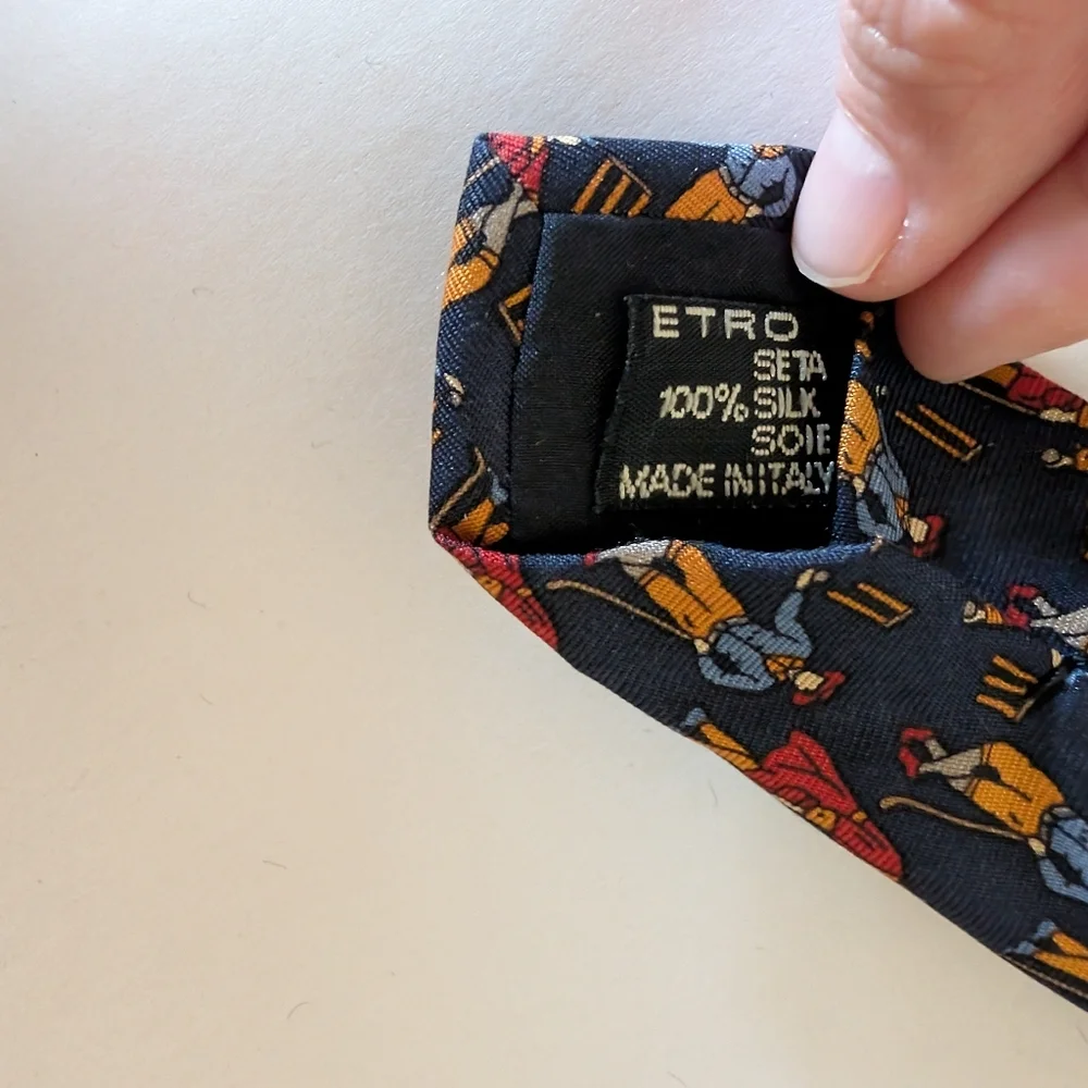 Etro Milano Tie Croquet Novelty Print 100%silk Preppy Luxury Designer